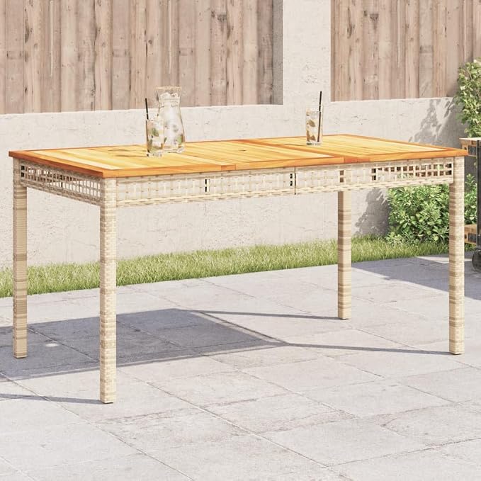 Patio Table & Picnic Table Beige PE Rattan Outdoor Table Poolside Table for Patio Garden Backyard 55.1 x 31.5 x 29.5 in
