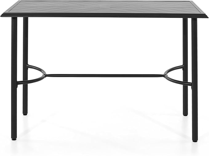 MFSTUDIO 36.2” Patio Counter Height Bar Table, with Rectangular Heavy Duty Metal Table Top for 4, All Weather Resistant Outdoor Table, Black