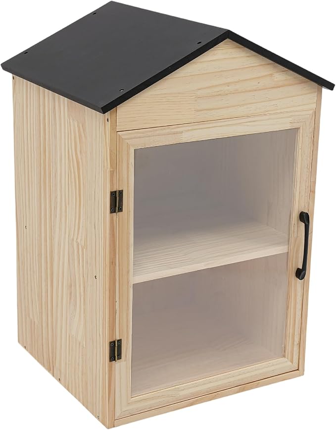 Little Outdoor Library Box, 2-Tier Waterproof Free Library Wooden Cabinet, 16x15x25 Inch Small Storage Box for DIY, Neighbourhoods, Communities and Kids to Share Books, Magazines, Artworks