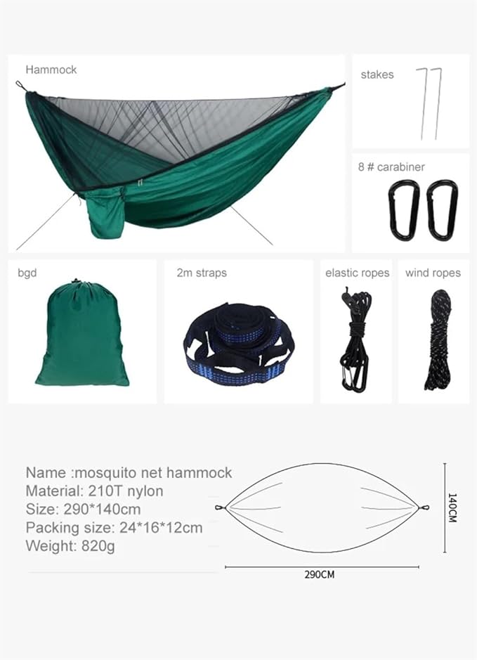 Portable Quick Set Net Camping Hammock Outdoor Hanging Bed Sleeping Swing(Sky Blue and Pink)