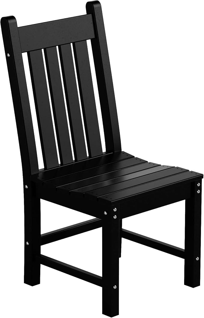 WO Home Furniture Adirondack Patio Dining Chair Table Bench Set of 6 PCS Rectangle Dinner Table Dining Armless Chairs (Black)