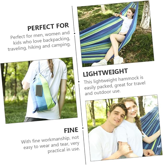 ORFOFE Double Canvas Hammock for Two Adults, Outdoor Travel Hanging Swing with Thickened Wide Blue Canvas, Portable Garden and Camping Hammock Suitable for Patio and Backyard