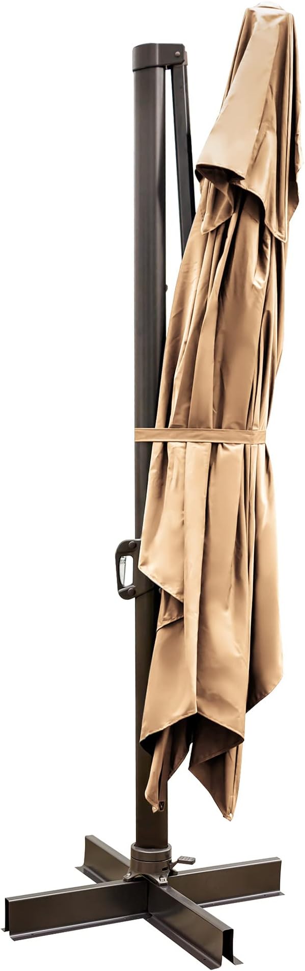 HomeRoots 13' Tan Polyester Rectangular Tilt Cantilever Patio Umbrella with Stand