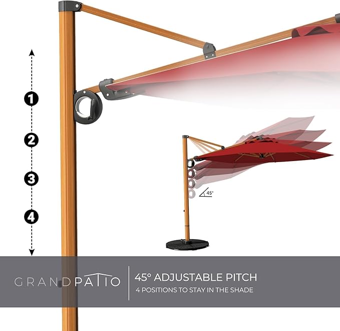 Grand patio 10FT Patio Umbrella, Aluminum Cantilever Umbrella with Round Canopy, Outdoor Offset Umbrella for Patio, Garden, Deck, Red