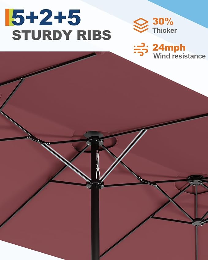 13ft Patio Umbrella with Double Canopy, Commercial Grade Extra Large Outdoor Market Umbrella for Patio Table, Pool & Backyard, Heavy Duty Aluminum Pole & Fiberglass Ribs, Parasol-Style Fabric, No Base