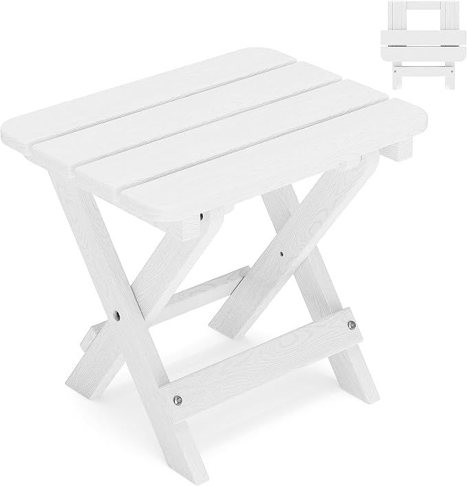 Folding Outdoor Side Table,Small HDPE Patio Table,All-Weather Compact Portable End Table for Patio,Porch,Pool,White,11.8" D x 15.7" W x 15.7" H