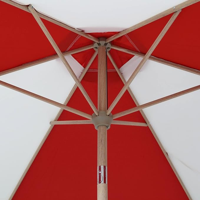 Tempera 9ft Red Scalloped Patio Umbrellas Outdoor Table Umbrellas with Fade Resistant Canopy, 8 Sturdy Rids, Elegant Vintage Umbrellas for Lawn, Pool, Deck, Balcony