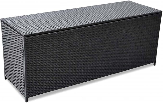 【Fast Shipping】 Outdoor Deck Box Storage, Pool Toys, Gardening Tools, Furniture Patio Storage Box Black 59"x19.7"x23.6" Poly Rattan