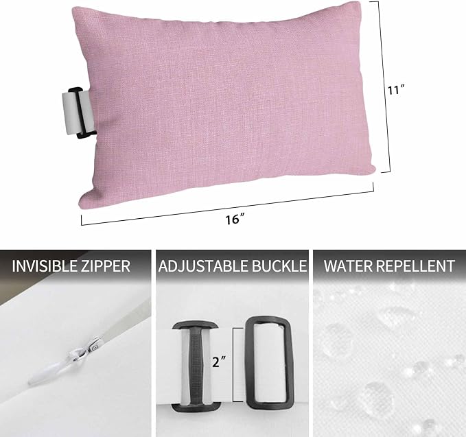 Pink Outdoor Lumbar Pillows 12x20 Set of 2, Farmhouse Burlap Solid Pink Color Modern Linen Texture Waterproof Throw Pillow Covers with Insert, Decorative Support Pillows for Lounge, Chaise