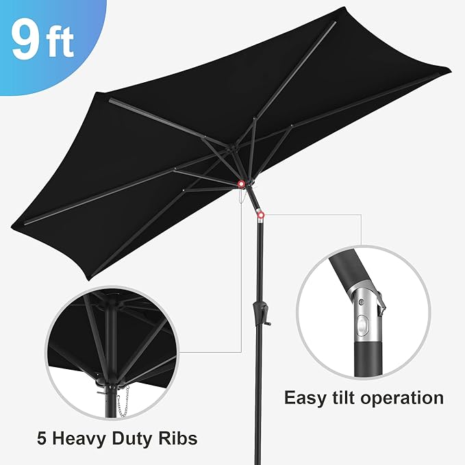 9ft Half Umbrellas Outdoor - Half Patio Umbrella with Tilt, UV Protection Waterprool, Half Round Umbrella for Wall Balcony, Pool, Porch, Garden, Deck, Backyard (Black)