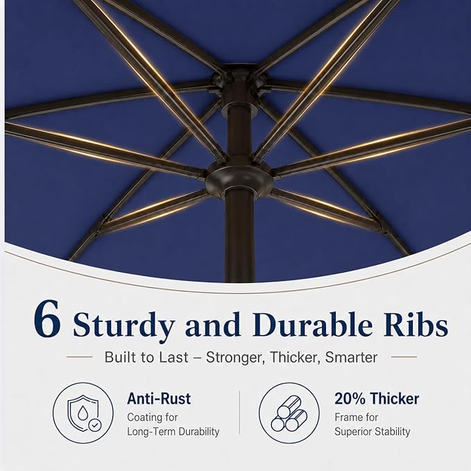 7.5ft Patio Umbrella, Outdoor Table Market Umbrella with Smooth Crank Lift, 6 Windproof Fiberglass Ribs, UPF50+ UV Protection for Deck, Pool, Garden and Backyard