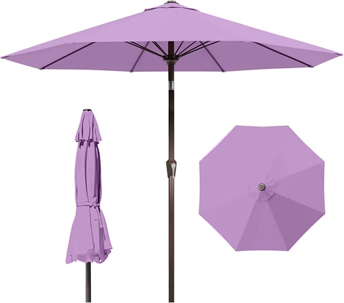 9ft Patio Umbrella with Push Button Tilt and Crank,Outdoor Market Table Umbrella UV Protection 8 Sturdy Ribs for Backyard,Garden,Pool,Deck(Taro Purple)