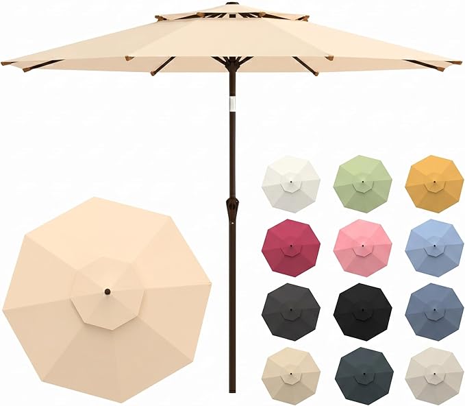 Patio Umbrella, 2 Tier Outdoor Table Umbrella, Large Vented Market Umbrellas with Push Button Tilt and Crank, 8 Sturdy Ribs for Backyard, Deck, Pool, UPF50+ UV Protection