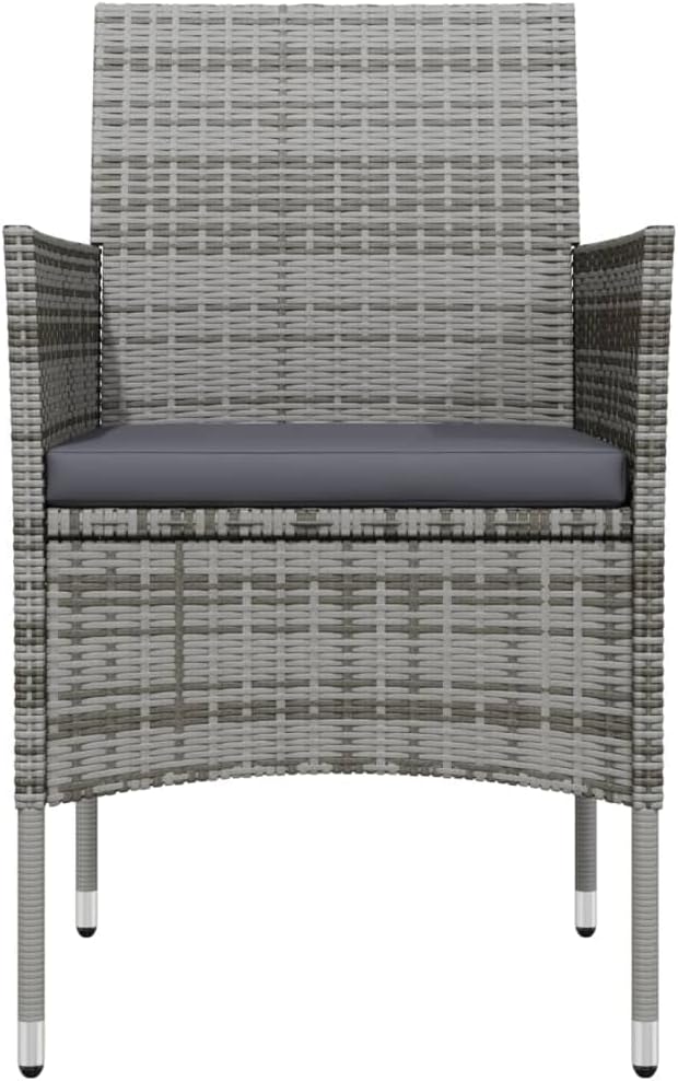 3-Piece Garden Dining Set, Square PE Rattan Patio Bistro Table and 2 Chairs with Cushions, Grey and Black Outdoor Furniture Conversation Set for Balcony, Backyard and Terrace