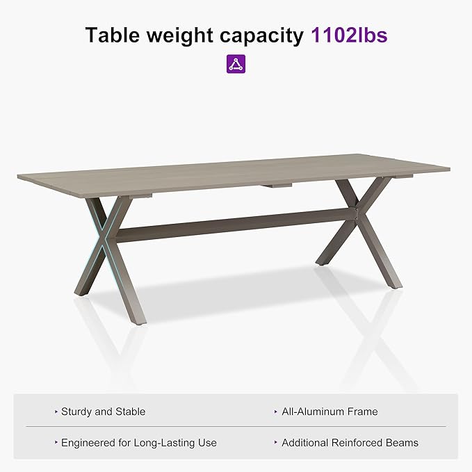 PURPLE LEAF Outdoor Dining Set with Waterproof Furniture Cover 11-Piece All-Weather Patio Set for 10 with Champagne Aluminum Table Rope Weave Chairs and Cushions, Champagne