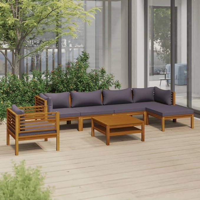 Patio Lounge Set with Cushion,Patio Furniture Sets,Patio Conversation Sets,Outdoor Furniture Sets,for Garden,Backyard,Outdoor,7 Piece Solid Acacia Wood