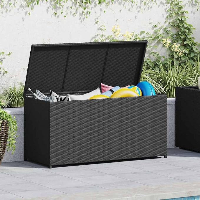 PE Rattan Garden Storage Chest 47.2x19.7x23.6 Inches, Outdoor Storage Box with Polyester Lining and Powder-Coated Steel Frame for Patio Cushions and Blankets