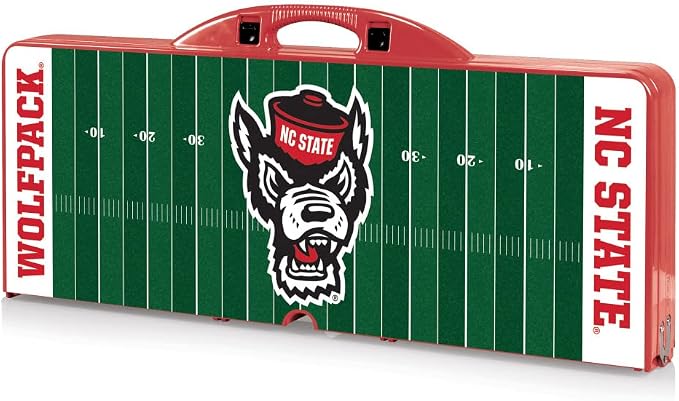 PICNIC TIME NCAA NC State Wolfpack Football Field Folding Picnic Table - Camping Table - Outdoor Table with Umbrella Hole, (Red)