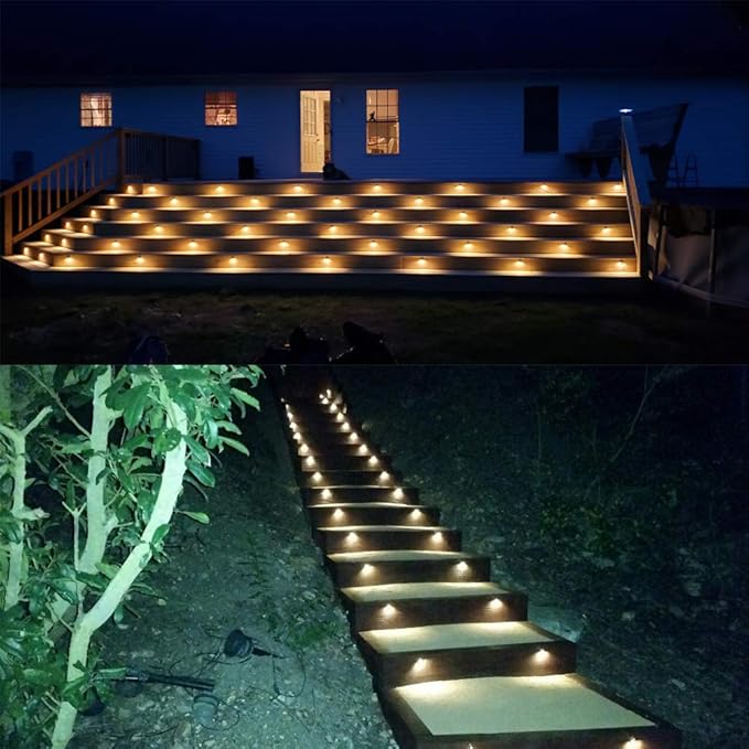 FVTLED 30pcs Low Voltage LED Deck Light Kit Φ1.38 Waterproof Outdoor Step Stairs Garden Yard Patio Landscape Decor Lights Warm White Lamp