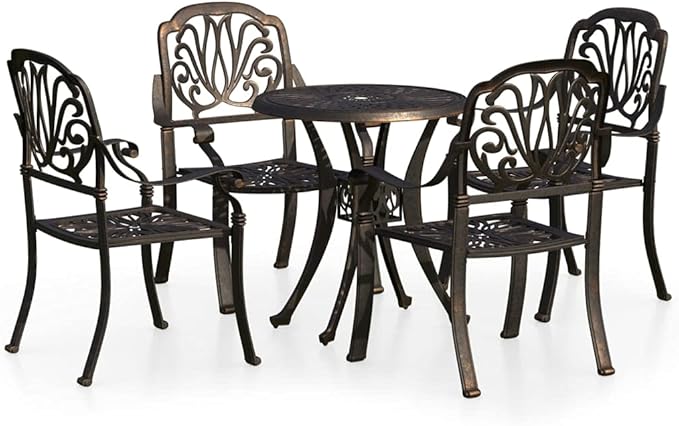 Backyard Furniture Patio Conversation Sets Outdoor Seating 5 Piece Bistro Set Cast Aluminum Bronze Suitable for Swimming Pool, Courtyard, Garden