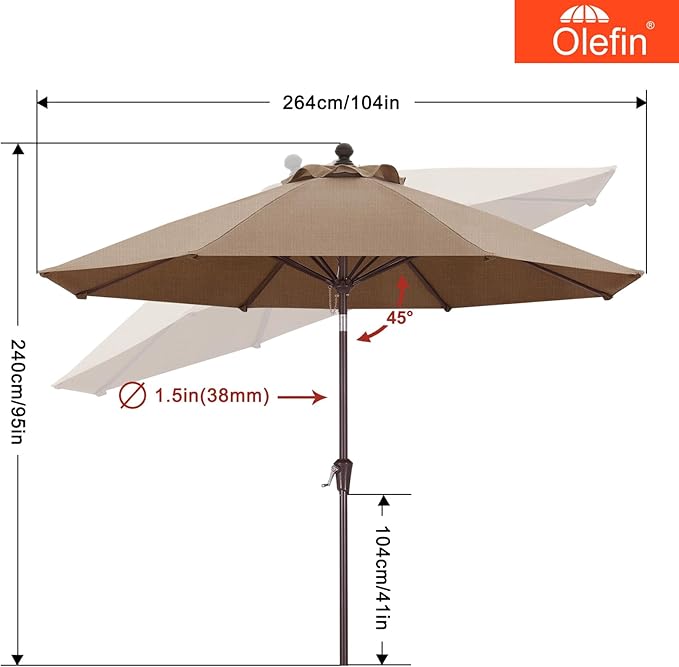 MASTERCANOPY Olefin 5-Year-Non-Fading 9ft Patio Umbrella with Tilt and Crank, Large UV Resistant Outdoor Table Umbrella with 8 Fiberglass Ribs for Deck, Yard & Market, Sky Blue