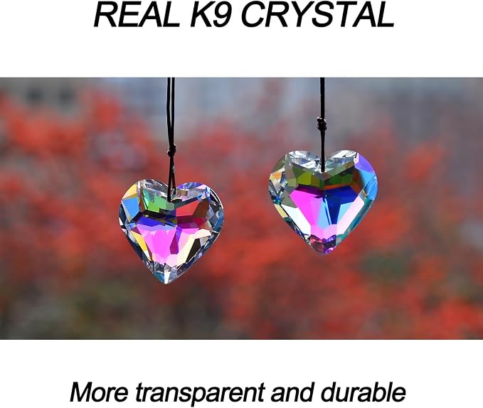 2PCS Heart Crystal Suncatcher Prisms for Windows (1, Heart ABColor 2Pcs) | AB Color, Transparent, K9 Glass, Rainbow Maker, with Hooks & Cord