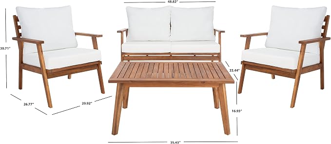 SAFAVIEH Outdoor Collection Castalia Natural Acacia Wood/Beige Cushion 4-Piece Conversation Patio Set