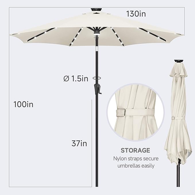FLAME&SHADE 11 FT Solar Light Patio Umbrella, 40 LED lights outdoor umbrella with Centre Surround Light, Table Market Umbrella for Deck, Pool, Porch, Backyard, Garden, UV Protection, Ivory