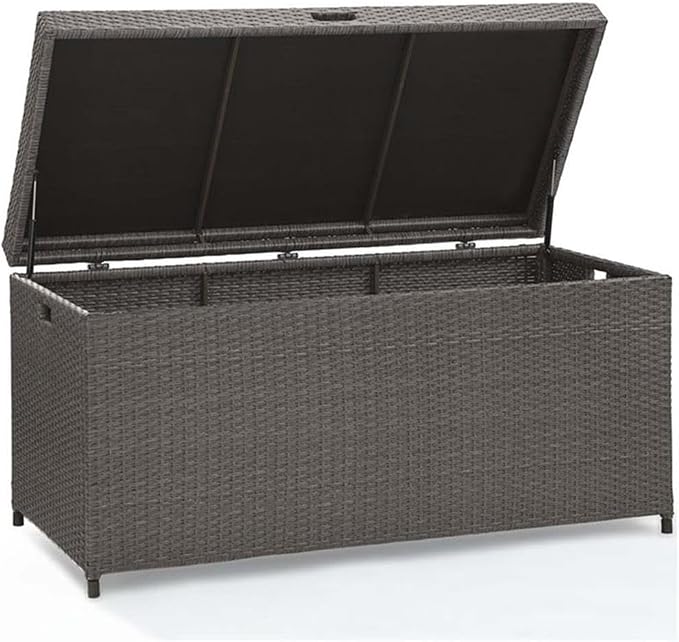 Pemberly Row Coastal Wicker/Rattan Patio Deck Box, Weathered Gray Finish, 52 in Wide, Durable Steel Frame with Resin Wicker, Oversize Outdoor Storage Chest for Cushions and Garden Essentials