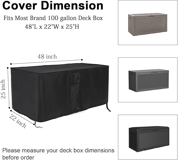 Patio Deck Box Cover 100 Gallon, Waterproof Outdoor Storage Box Furniture Cover - 48 x 22 x 25 Inch