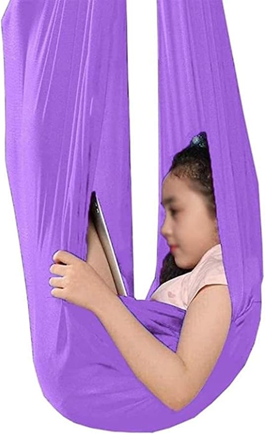 Indoor Sensory Swing Chair for Kids Or Adults Adjustable Aerial Flying Yoga Hammock Children Therapy Hanging Seat Outdoor Garden (Color : Light Purple, Size : 150 x 280 cm)