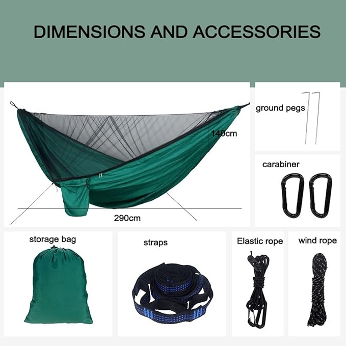 Ultralight Travel Hammock with Mosquito Net, Portable Outdoor Double Hammock with Tree Straps, Parachute Nylon Hammock Swing, for Travel Beach Patio (Color : A, Size : 290x140cm)