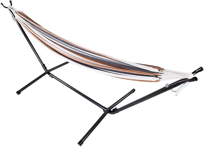 Ferty Hammock with Stand 300 lbs Capacity, Camping Double Hammock with Space Saving Steel Stand and Carry Bag for Indoor/Outdoor Garden Backyard Patio (US Stock)