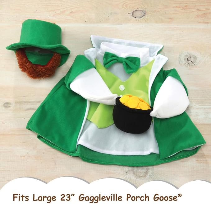 Gaggleville Lucky Leprechaun Goose Outfit, Fits Large 23" H Statue, St. | Patrick�s Day Costume for Lawn Decor, by Fox Valley Traders