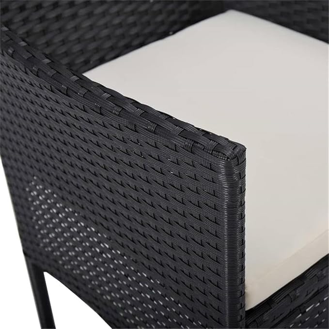 Afuera Living 5-Piece Synthetic Poly Rattan Patio Dining Set, Black and Brown Finish, Powder-Coated Steel Frame, Removable Cushions, Weather-Resistant, Contemporary Style for Outdoor Garden or