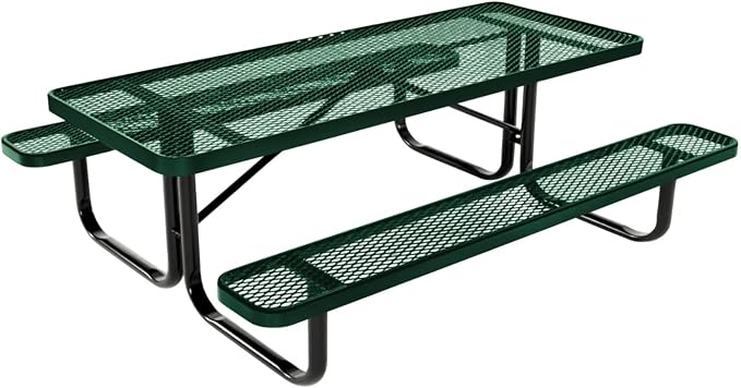 COATEDOUTDOORFURNITURE Heavy-Duty Portable Outdoor Kids Table, Expanded Metal Kids Picnic Table, Commercial-Grade Picnic Table, Made in America (6ft Rectangular, Childrens, Textured Green)