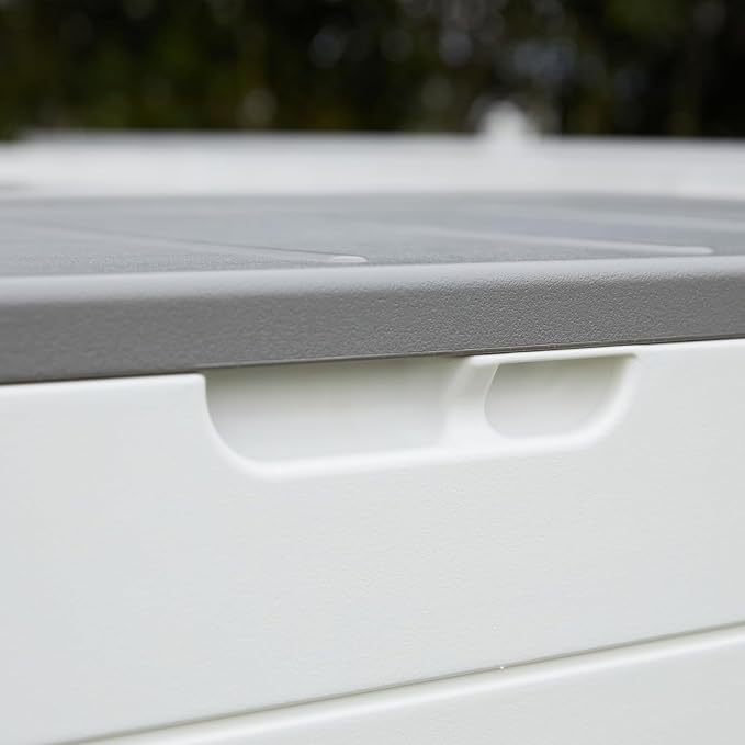 Outdoor Storage Box Waterproof, 100 Gallon Lockable Resin Deck Box Large, Patio Storage Bin for Pool Accessories Cushion Furniture, Garden Tools, UV-Resistant Outside Delivery Black&White