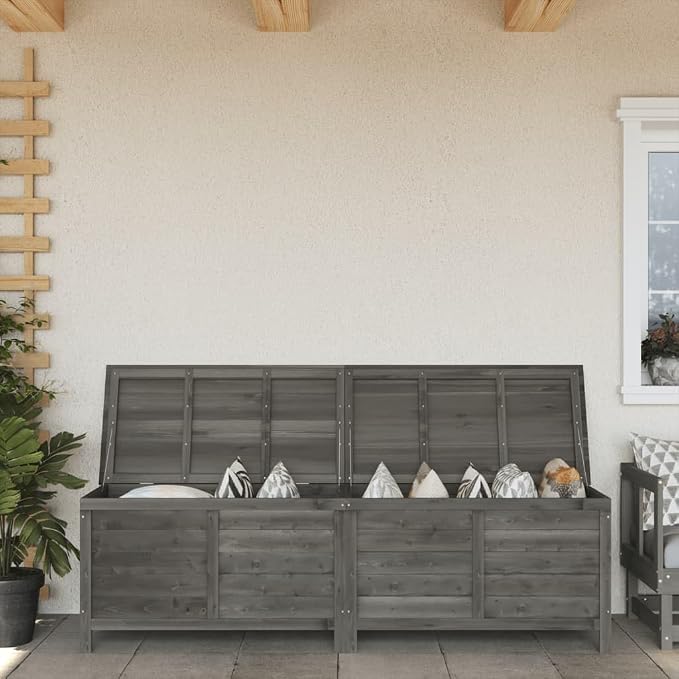Solid Fir Wood Patio Storage Box Deck Box Outdoor Furniture Anthracite 78.1"x19.7"x22.2" with Slatted Bottom Ventilation for Pool Toys Gardening Tools Cushions