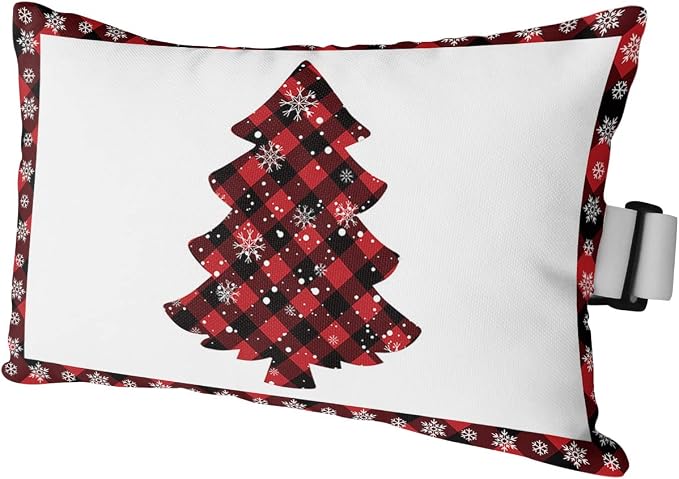 Outdoor Pillows Covers with Inserts Christmas Red Black Buffalo Check Plaid Waterproof Recliner Pillow with Adjustable Strap Throw Pillows for Patio Furniture Pool Lounge Chair, 11x16 inch, 1PCS