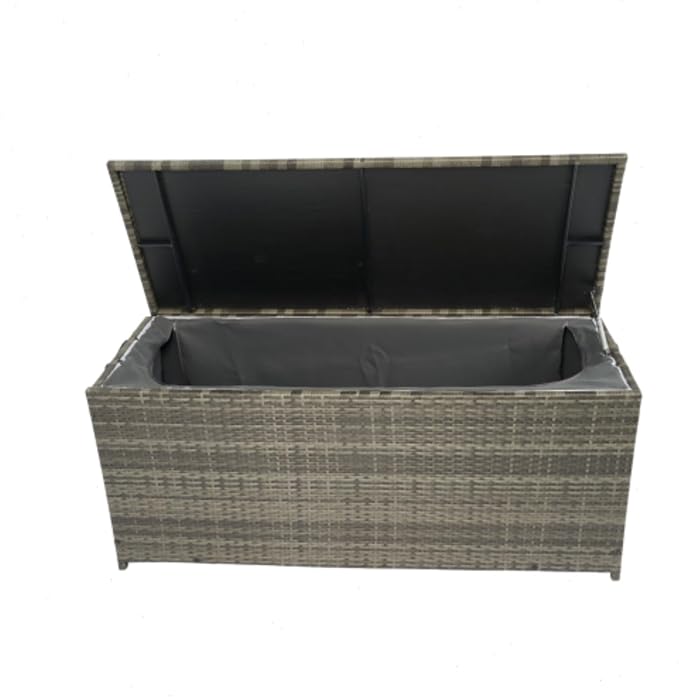 113 Gallon Outdoor Waterproof Large Wicker Deck Box with Lids Indoor Storage Bench Storage Cabinet for Patio Furniture Cushions, Packages, Pillows and Garden Tools, Gray