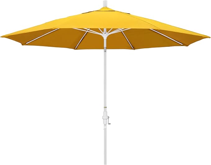 California Umbrella 11Ft Fiberglass Rib Patio Umbrella, Hand-Crank, Tilt-Collar, White Frame, Solution Dyed Lemon Fabric