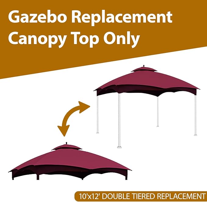 Coastshade Replacement Gazebo Canopy Top for Lowe's Allen Roth Heavy Duty Roof Gazebos Top with Mesh,10x12 Gazebo Cover #GF-12S004B-1, Replacement Top Only (Burgundy)