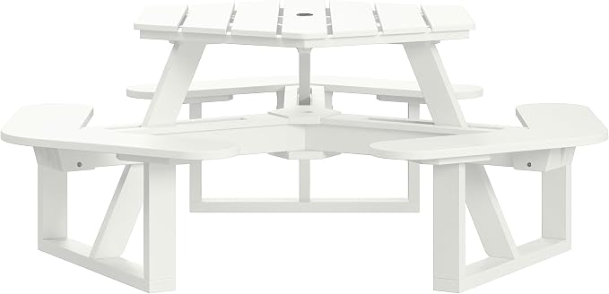 Shoreline Made in USA Hexagon Picnic Table, Seating for 6, Coconut White