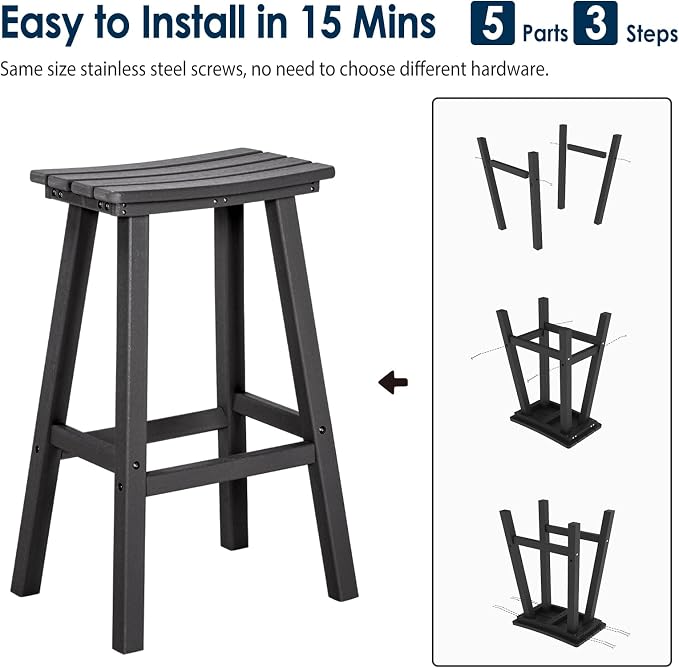 nalone Outdoor Bar Table and Chairs Set, HDPE Bar Table with Bar Stools Set of 2, Patio Table Pub Height Dining Table for Deck, Porch, Backyard, Garden