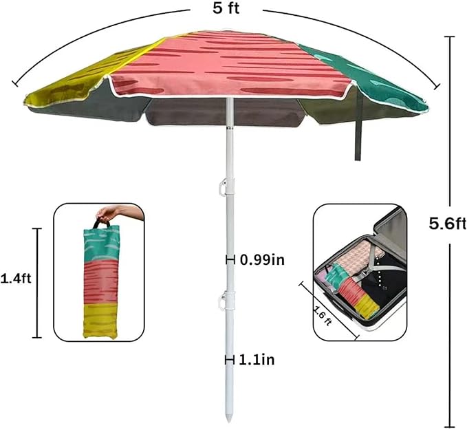 LOTTAFUN Water Table Kid Umbrella 5ft Beach Umbrella Diameter 0.99-1.2 Inch Pole Resistant UV 50+ Portable Sun Shade with Sand Anchor & Carry Bag, Outdoor Folding Umbrella for Beach,Pool,Patio,Garden (3 Color Block) NO Tilt The sand needs to be over 5 ...