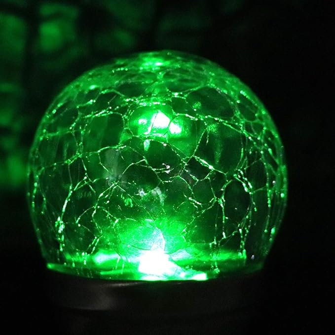 2Pcs Solar Powered Outdoor Lights, Crackle Round Ball LED Garden Lamps for Courtyards, Yards, Patios, and Walkways, Stake Lights for Decorative Landscape Lighting