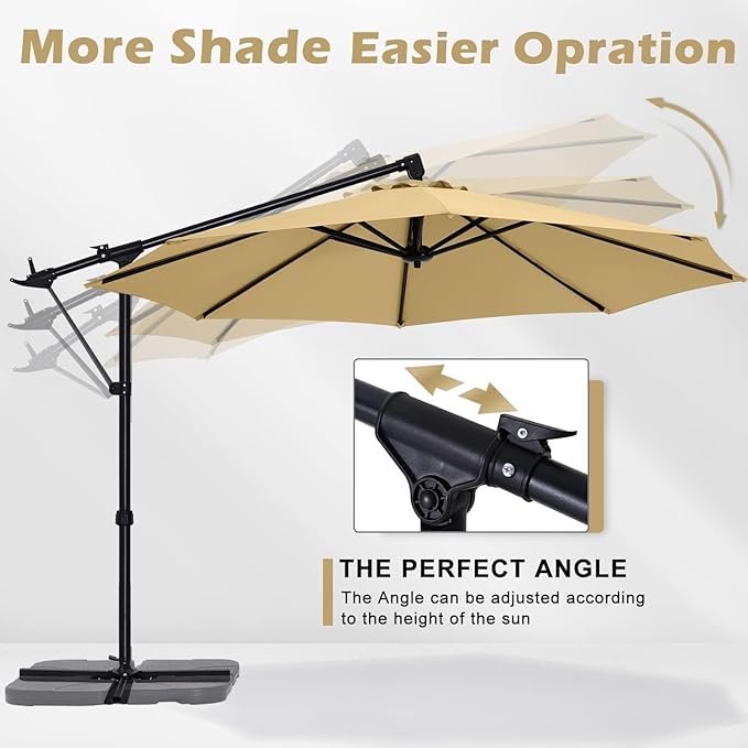 ABCCANOPY 10FT Cantilever Patio Umbrella with Base Stand, UV Protection Offset Hanging Outdoor Umbrella, 360° Rotation & Tilt Adjustment,Suitable for Pool, Deck, Garden, Backyard(Khaki)