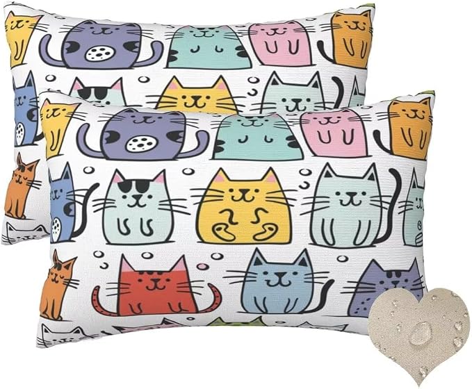 Outdoor Pillows Waterproof Set of 2 Outdoor Pillow Covers 16x24 Inch, Cute Throw Pillows Rectangle Cat Pillow Covers, Garden Decorative Pillows Outdoor Pillows for Patio Furniture Car Home Decor-hs417