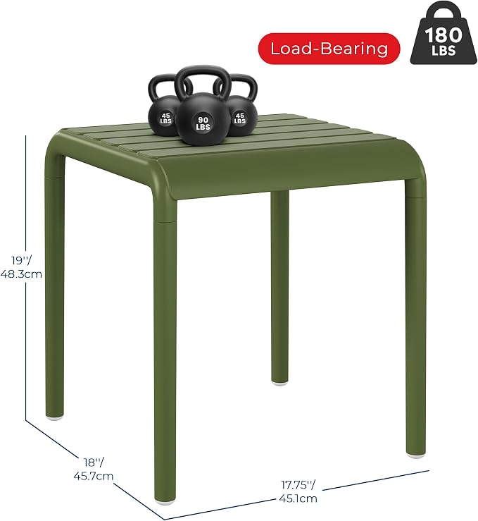 Costaelm Sunshine Plastic Modern Outdoor Patio Accent Side Tables (Set of 2), Olive Green