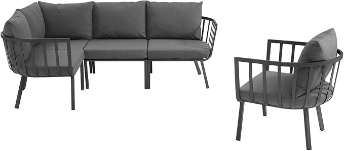 Modway Riverside 5 Piece Outdoor Patio Aluminum Set in Gray Charcoal